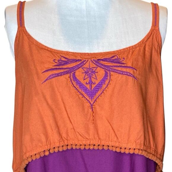 Coline Embroidered Babydoll Sundress Womens L Purple Pompom Fringe Boho Playful - Picture 2 of 10
